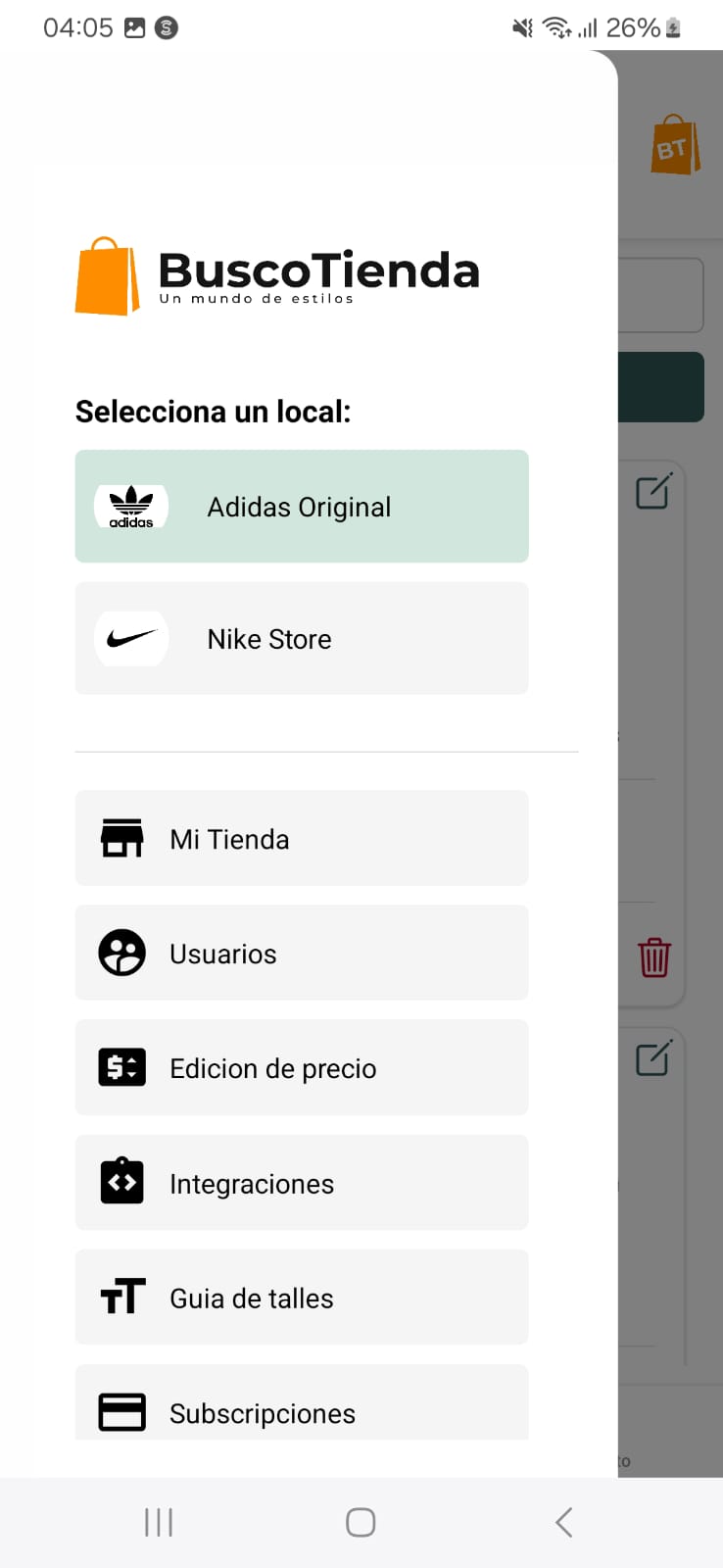 BuscoTienda App Interface